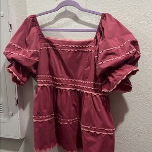 Chic Soul Rose Pink Peasant Puff Sleeve Blouse